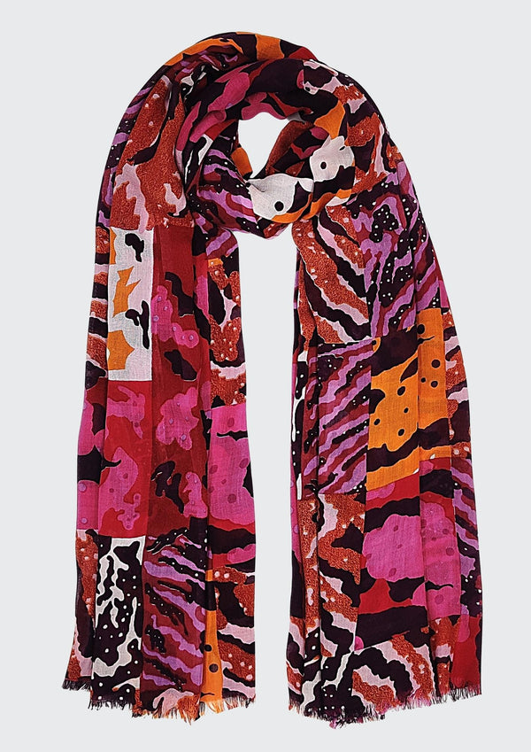 Mix Animal Tiles Scarf (SE-2546_Fuchsia)